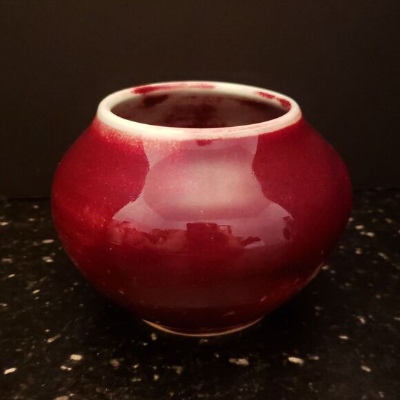 Ceramic Art Pottery Vase Celadon Ruby Red Glazed Signed Vintage - Picture 12 of 12